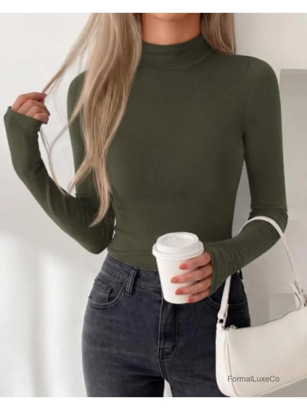 Women's Turtleneck Thumbhole Long Sleeve Thermal Underwear Top - Fleece Lining